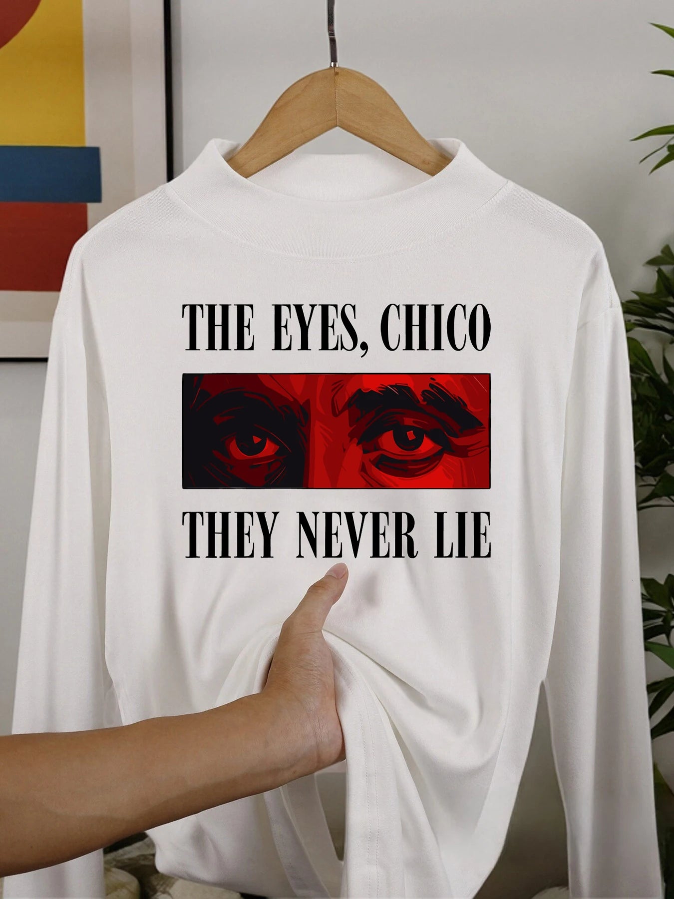 The Eyes Chico They Never Lie Printing Male Long Sleeved Shirt Thickened Tops Middle Collar Clothing Warm Velvet Fleece Shirts