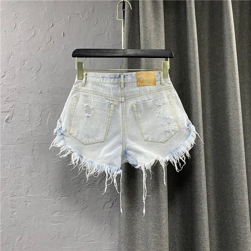 Sexy Low-waisted Denim Shorts New Summer Hole A Wide-leg Pants Ripped Jeans For Women