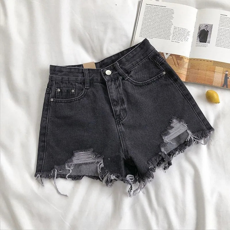 Korean Denim Holes Shorts For Women  Fashion High WaistWide Leg Short Jeans Female Designer Casual Street Short 2025 New Trend