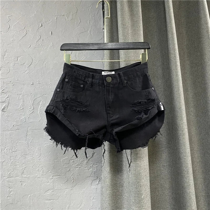 Sexy Low-waisted Denim Shorts New Summer Hole A Wide-leg Pants Ripped Jeans For Women