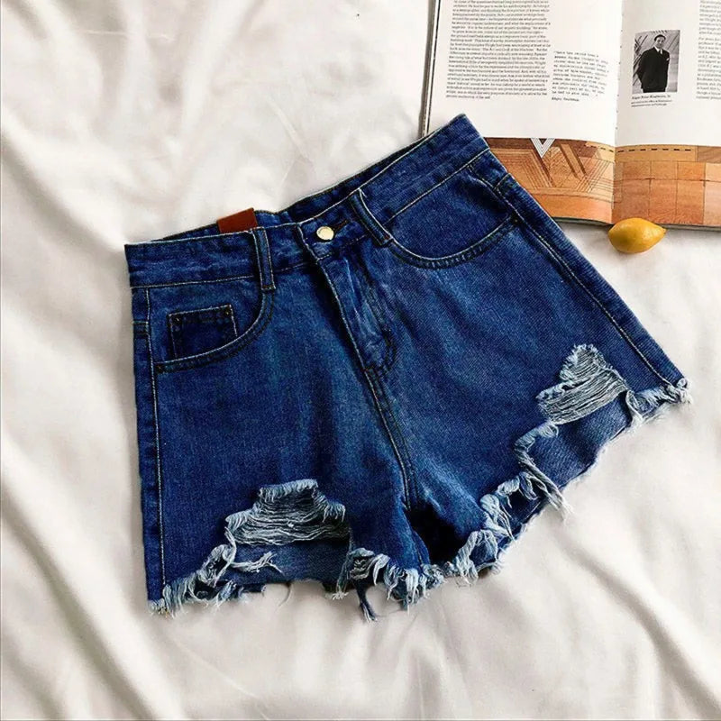 Korean Denim Holes Shorts For Women  Fashion High WaistWide Leg Short Jeans Female Designer Casual Street Short 2025 New Trend