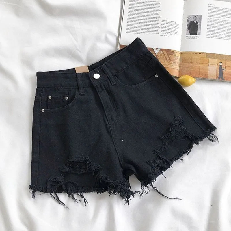 Korean Denim Holes Shorts For Women  Fashion High WaistWide Leg Short Jeans Female Designer Casual Street Short 2025 New Trend