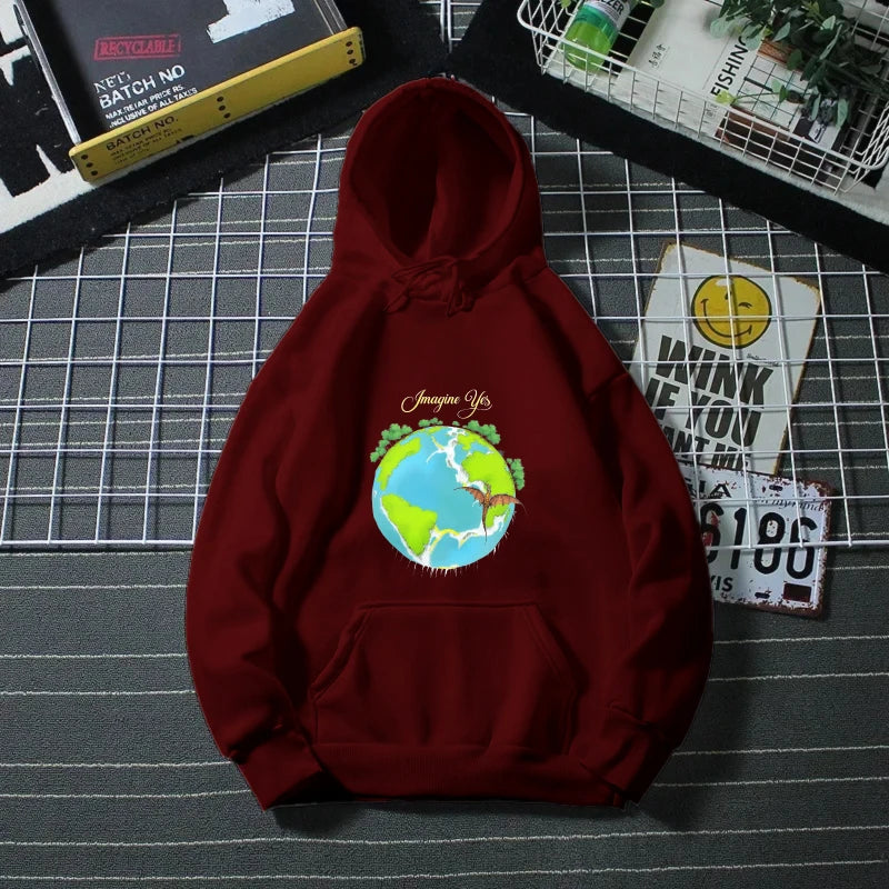 Hoodie for Men and Women Red Earth Planet Print I Love You Hoodie Casual Outdoor Wear for Travel and Everyday Use