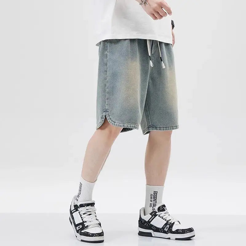 Men's Denim Shorts Men's 2025 Summer Thin Style Retro Loose American Fashion Brand Casual Five inch Mid Length Pants