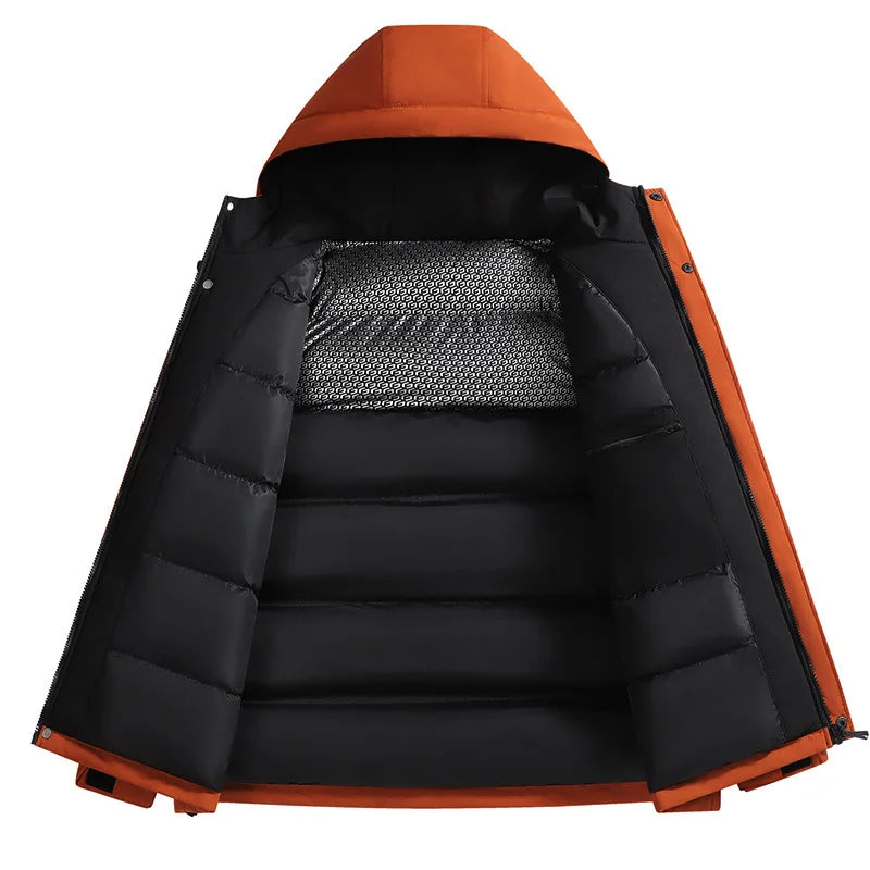 Winter Men Waterproof Windproof Casual Jacket Mens Puffer Hooded Fashion Jacket Man Outdoor Loose Thick Jacket Windbreaker Parka