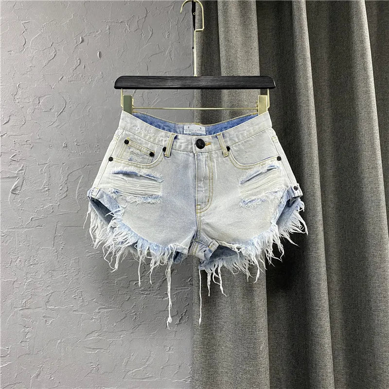 Sexy Low-waisted Denim Shorts New Summer Hole A Wide-leg Pants Ripped Jeans For Women