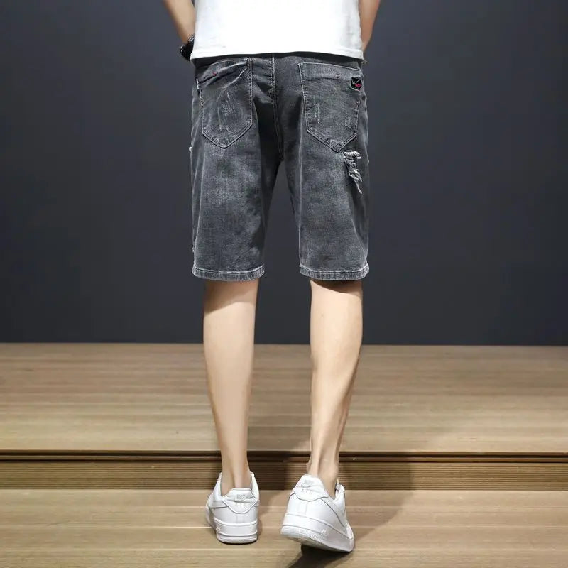 Man Denim Shorts Straight Short Jeans Pants for Men Cowboy Vintage Hip Hop Fitted Thin Rude Designer Distressed Xl Cut Y2k Blue