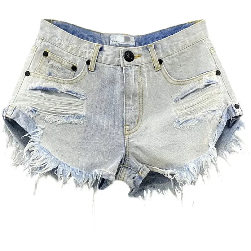 Sexy Low-waisted Denim Shorts New Summer Hole A Wide-leg Pants Ripped Jeans For Women