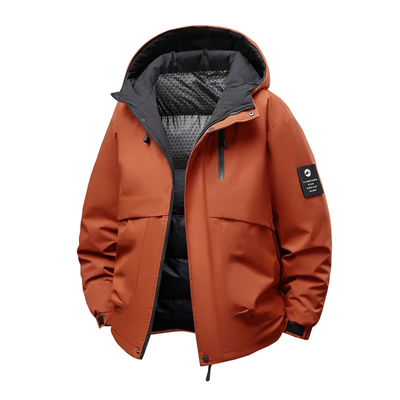 Winter Men Waterproof Windproof Casual Jacket Mens Puffer Hooded Fashion Jacket Man Outdoor Loose Thick Jacket Windbreaker Parka