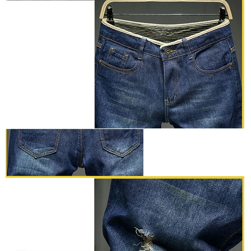 Men Denim Shorts Summer New Style Thin Section Elastic Force Slim Fit Short Jeans Male Brand Clothing Light Blue Retro Blue