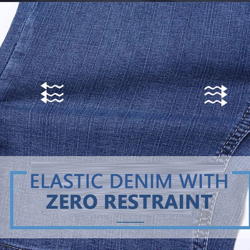 2025 New Denim Shorts for Men's Spring and Summer Trendy Brand Thin, Elastic, Loose, Straight, Casual, Five Point Middle Pants