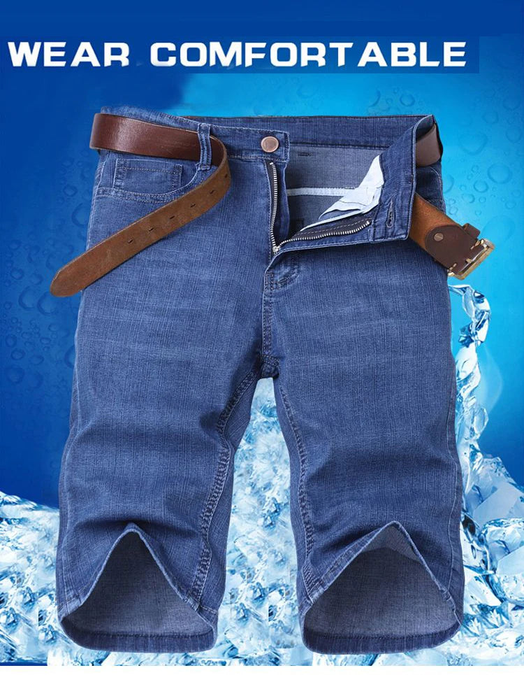 2025 New Denim Shorts for Men's Spring and Summer Trendy Brand Thin, Elastic, Loose, Straight, Casual, Five Point Middle Pants