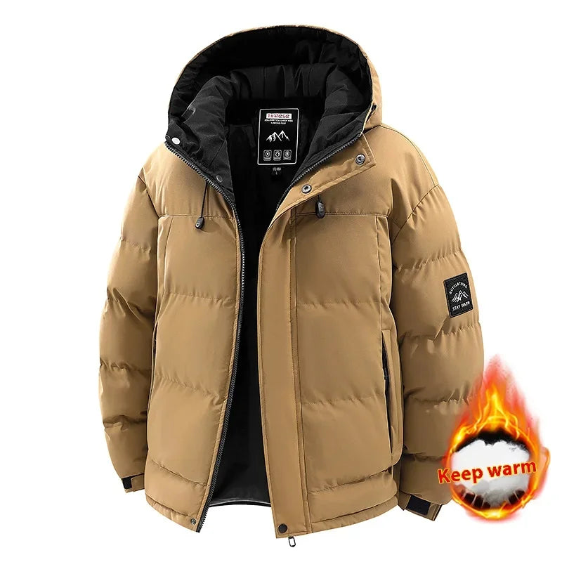 Winter Men Waterproof Windproof Casual Jacket Mens Puffer Hooded Fashion Jacket Man Outdoor Loose Thick Jacket Windbreaker Parka