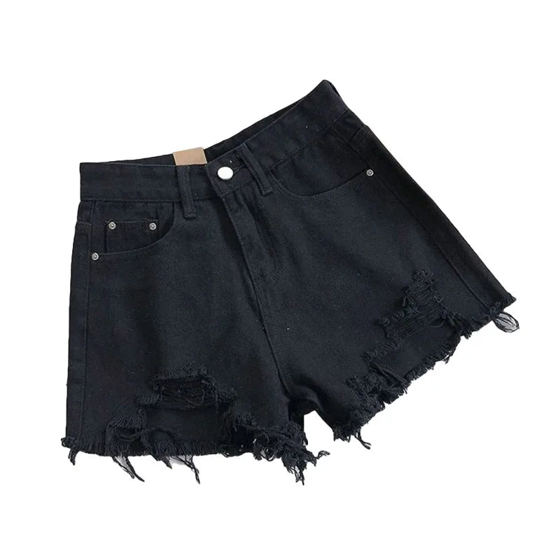 Korean Denim Holes Shorts For Women  Fashion High WaistWide Leg Short Jeans Female Designer Casual Street Short 2025 New Trend