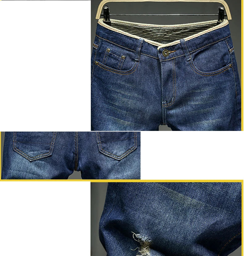 Men Denim Shorts Summer New Style Thin Section Elastic Force Slim Fit Short Jeans Male Brand Clothing Light Blue Retro Blue