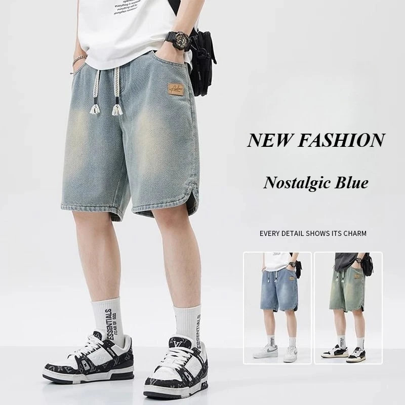 Men's Denim Shorts Men's 2025 Summer Thin Style Retro Loose American Fashion Brand Casual Five inch Mid Length Pants