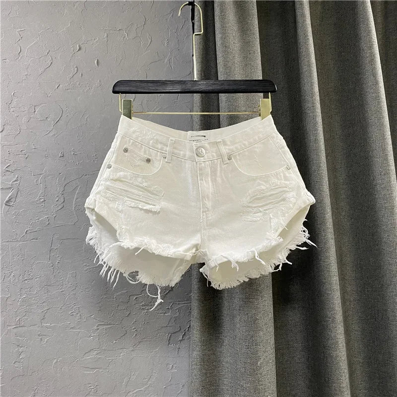 Sexy Low-waisted Denim Shorts New Summer Hole A Wide-leg Pants Ripped Jeans For Women