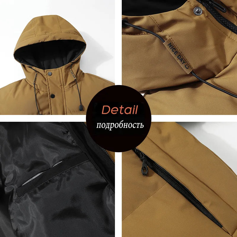 Winter Men Waterproof Windproof Casual Jacket Mens Puffer Hooded Fashion Jacket Man Outdoor Loose Thick Jacket Windbreaker Parka