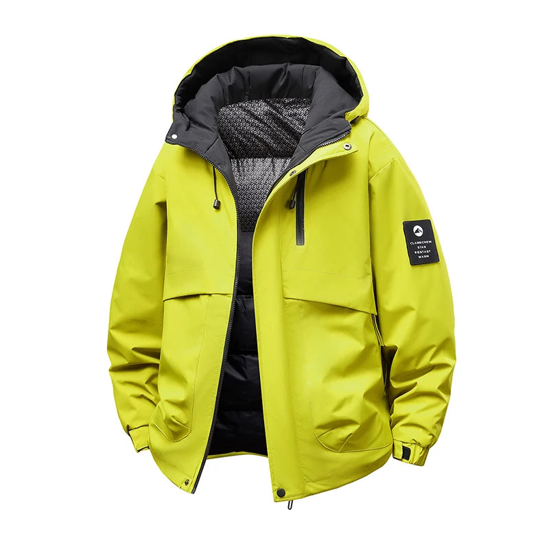 Winter Men Waterproof Windproof Casual Jacket Mens Puffer Hooded Fashion Jacket Man Outdoor Loose Thick Jacket Windbreaker Parka