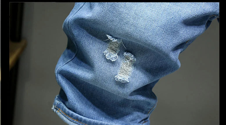 Men Denim Shorts Summer New Style Thin Section Elastic Force Slim Fit Short Jeans Male Brand Clothing Light Blue Retro Blue