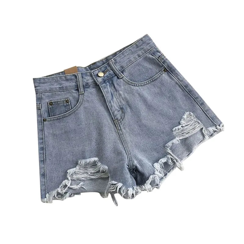 Korean Denim Holes Shorts For Women  Fashion High WaistWide Leg Short Jeans Female Designer Casual Street Short 2025 New Trend