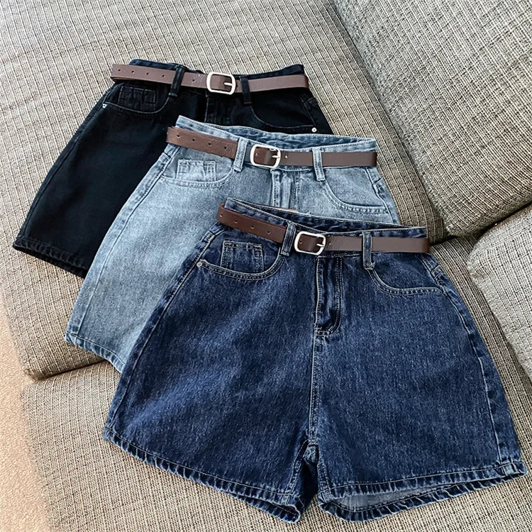 Denim shorts women's summer new trendy Instagram high waist simple slimming loose wide leg versatile A-line hot pants