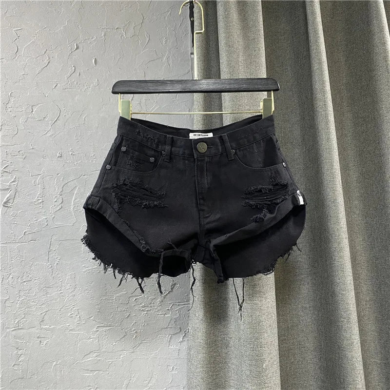 Sexy Low-waisted Denim Shorts New Summer Hole A Wide-leg Pants Ripped Jeans For Women
