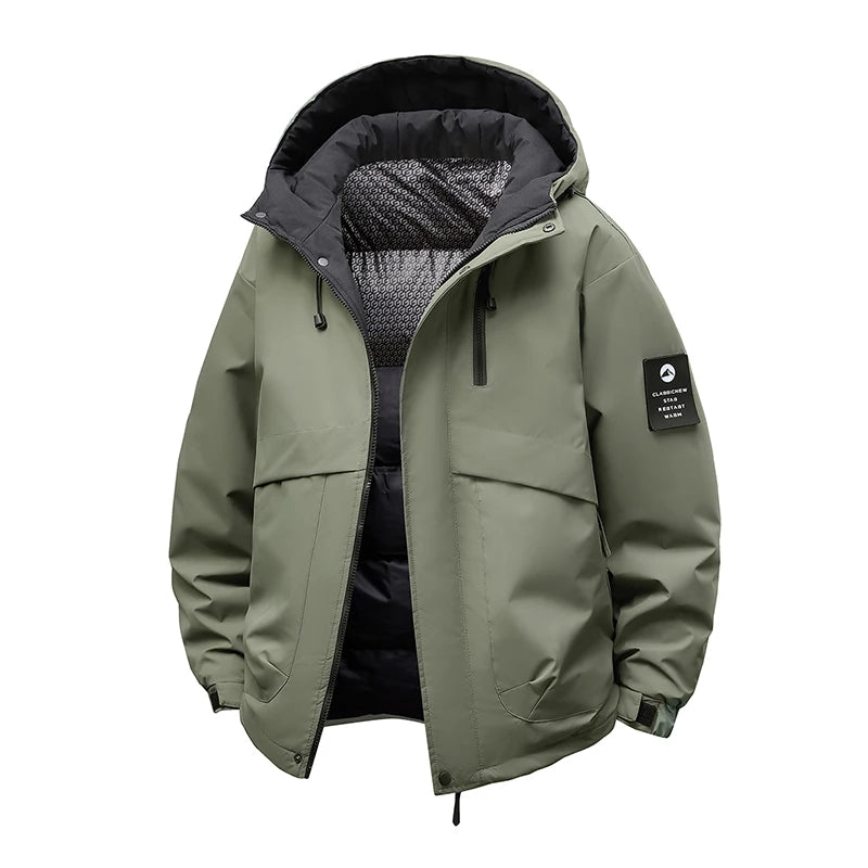 Winter Men Waterproof Windproof Casual Jacket Mens Puffer Hooded Fashion Jacket Man Outdoor Loose Thick Jacket Windbreaker Parka