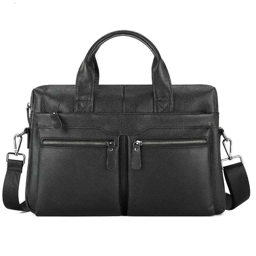 NNEDSZ Black Men's Genuine Leather Briefcase - Classic Business Messenger Bag-0