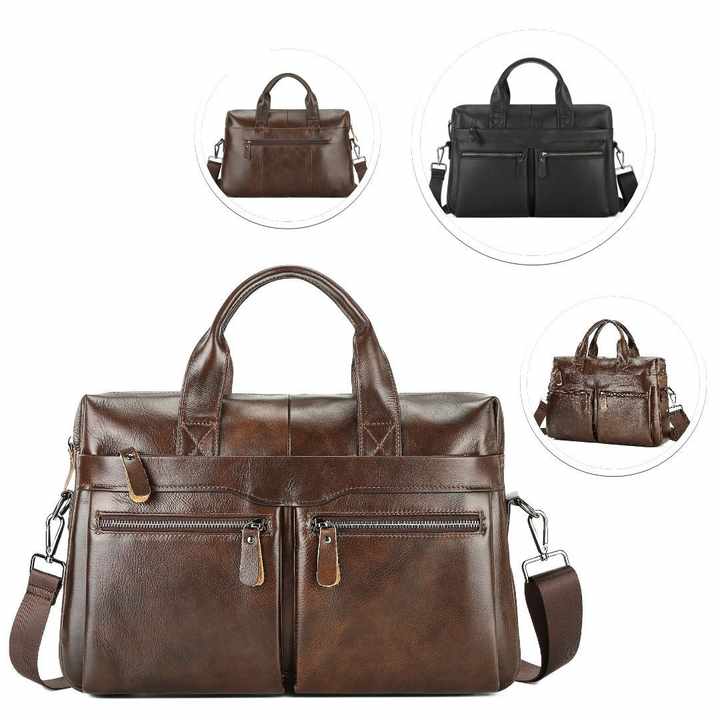 NNEDSZ Black Men's Genuine Leather Briefcase - Classic Business Messenger Bag-2
