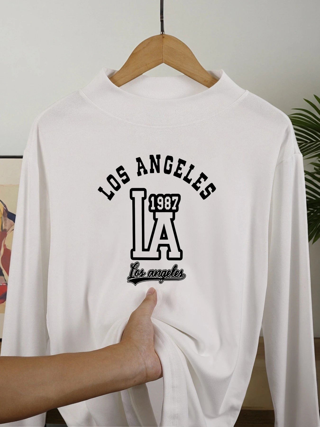 Los Angeles Letter Print Fashion Thicken Tops Men Autumn Winter Long Sleeve Shirt All-Match Fit Clothing Basic Simple Base Layer